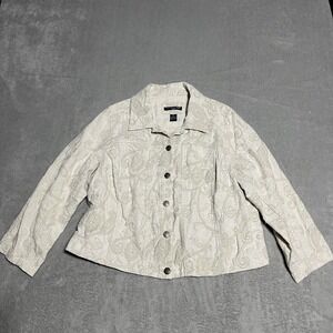 Saint Tropez‎ West Jacket Womens 1X Ivory Paisley Embroidered Linen Button Front
